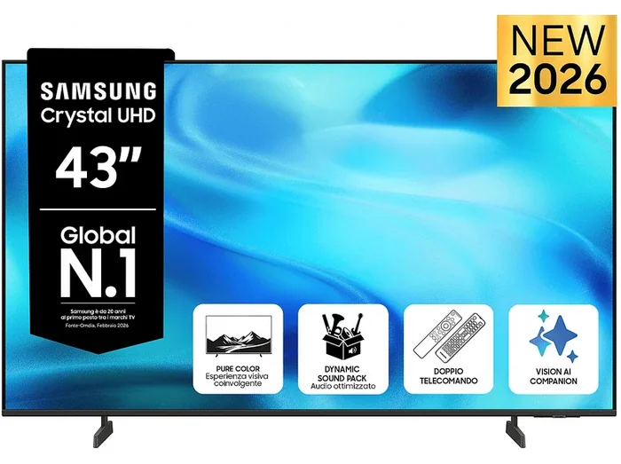 Crystal AI TV 43" UE43U8000HUXZT 4K, Processore Crystal 4K, 4K Upscaling, Motion Xcelerator, HDR, Contrast Enhancer, OTS Lite, Metal Stream Design, Vision AI Smart TV, 2026 - SAMSUNG