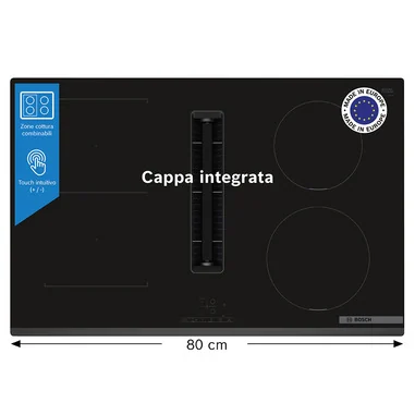 Serie 4 PVS831B16E Piano con cappa integrata 80 cm CombInduction Nero Classe B - Bosch