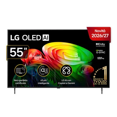OLED AI 55'' Serie B6 OLED55B65LA, 4K, Nero perfetto, Dolby Vision, Processore α8 Gen3, 120Hz, G-Sync, SMART TV 2026 - LG