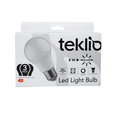 TEKLIO A60-8 Confezione 3 lampadine LED 8W E27 classe F - IOPLEE
